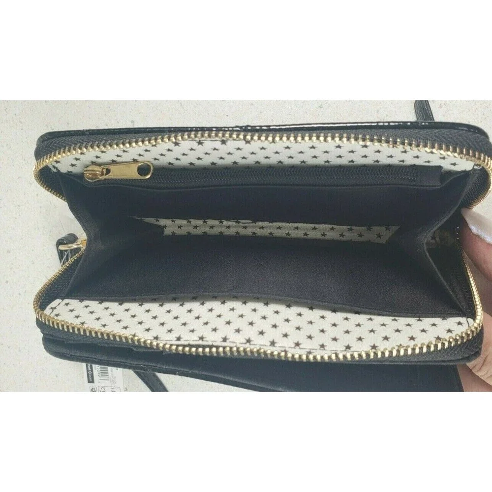 No Boundaries Kendra Black Studded Wallet Wristlet Clutch Purse Patent Leather